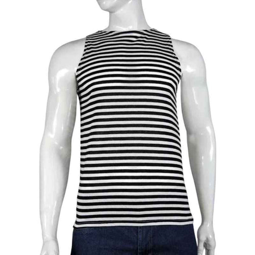 Navy Summer Telnyashka sleeveless black and white striped tank top for men.
