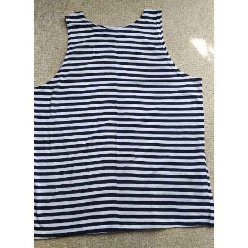 Navy Summer Telnyashka sleeveless navy and white striped tank top front view.
