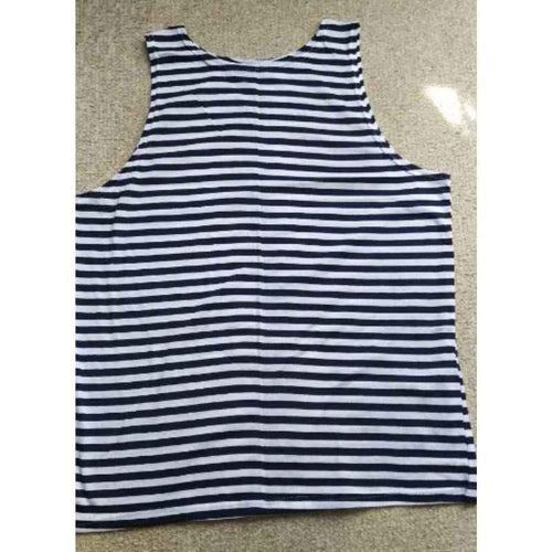 Navy Summer Telnyashka sleeveless navy and white striped tank top front view.
