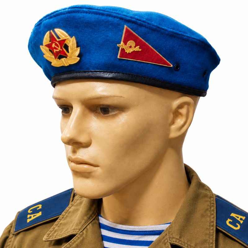 Original Soviet VDV blue beret worn with Afghan uniform and telnyashka