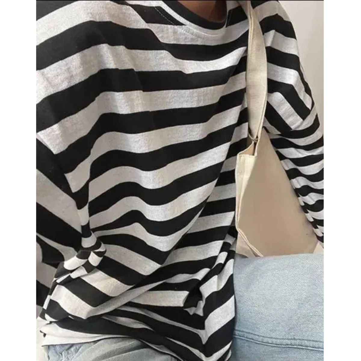 Close-up of oversized black and white striped Telnyashka fabric