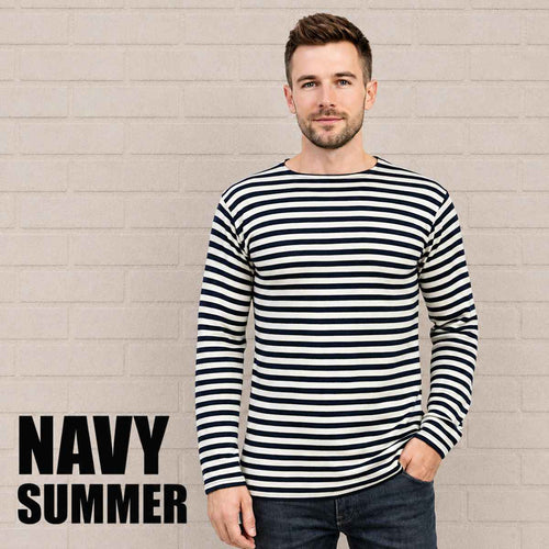 Russian Summer Navy Telnyashka Shirt Long Sleeve Navy Blue Striped Cotton Shirt