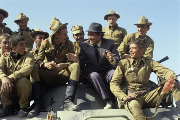 Soviet soldiers wearing Panamanka hats during the Afghan War