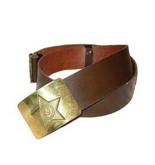 Original Soviet military leather belt with USSR army buckle from the Afghan War and Cold War era