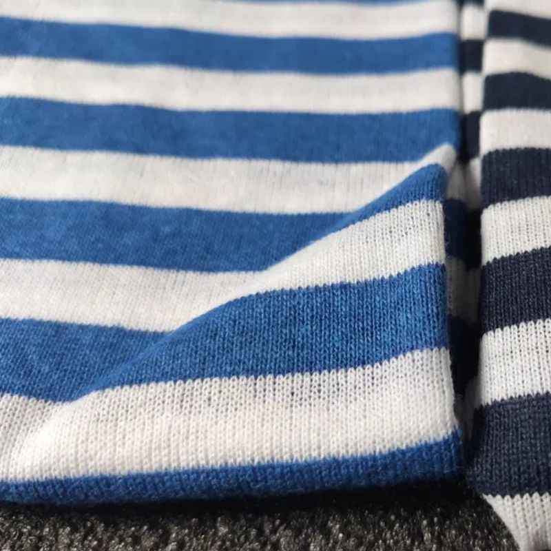Close-up of Soviet Russian VDV Telnyashka cotton fabric and blue stripes