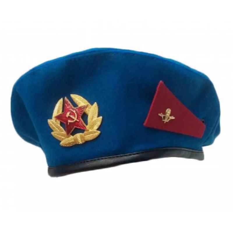 Original Soviet VDV blue paratrooper beret with Soviet badge and red insignia