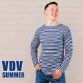 Russian VDV Summer Telnyashka striped shirt with long sleeves. Classic Soviet airborne military shirt in blue and white stripes made from 100% cotton.