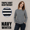 Women's Heavyweight Navy Telnyashka Triple Knit Winter Striped Shirt with Black and White Stripes