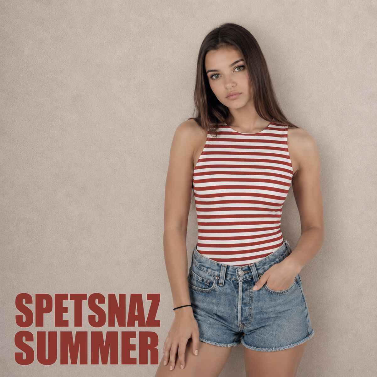 Women's Spetsnaz Summer Telnyashka sleeveless tank top with classic red and white stripes, lightweight cotton fabric and traditional Russian special forces style.