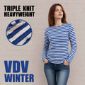 Women's Russian Airborne VDV Winter Telnyashka triple knit heavyweight blue and white striped long sleeve shirt 500 g/m²