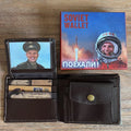 Yuri Gagarin Soviet cosmonaut leather wallet with gift box and USSR space themed design