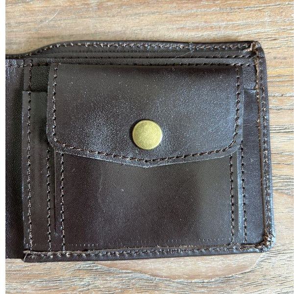 Yuri Gagarin leather wallet interior with coin pocket and genuine cow leather construction