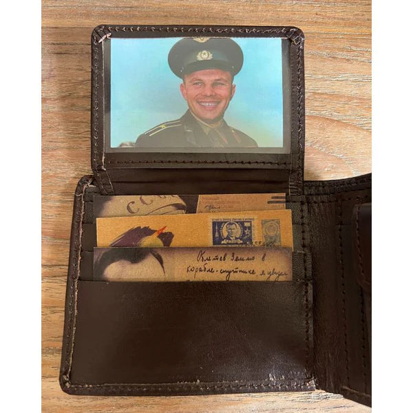 Yuri Gagarin Soviet wallet with card slots, photo holder and vintage USSR design